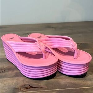 Fendi Pink Platform Shoes with Striped Sole